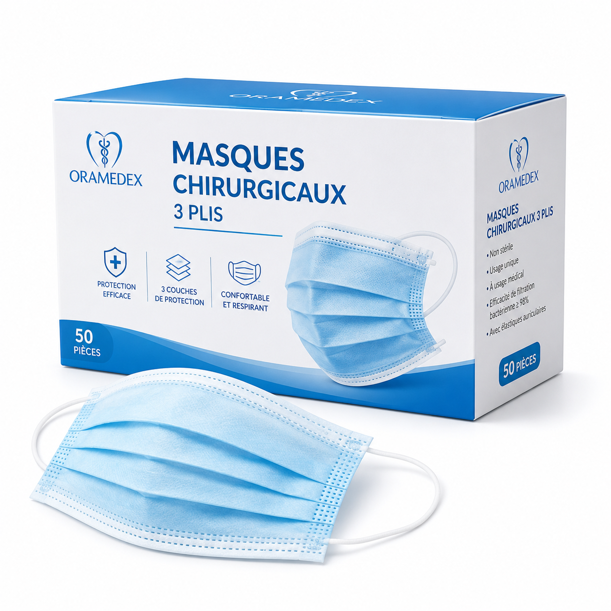 Masques chirurgicaux 3 plis boîte de 50