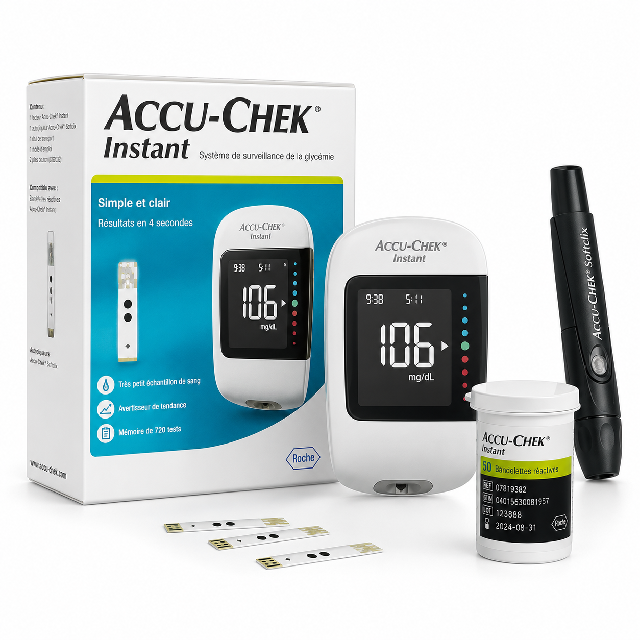 Lecteur de glycémie Accu-Chek Instant + bandelettes